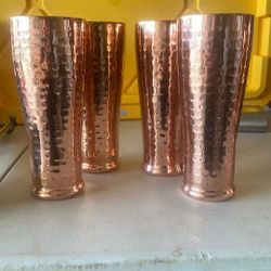 Hammered Copper Tall Tumblers Stainless Steel Double Wall Set of 4