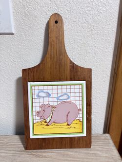 Vintage Wood Cutting Board with Pig Tile