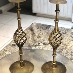 Vtg Brass Candlesticks Made in India Ornate Detailed 14”u