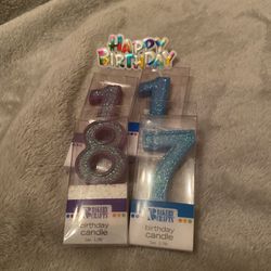 Birthday candles and Happy Birthday Cake Topper Purple and Blue