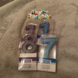 Birthday candles and Happy Birthday Cake Topper Purple and Blue