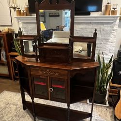 Vintage Antique Entry/Display Cabinet Solid Wood In Excellent Condition For It’s Age
