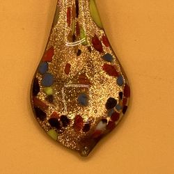 Vintage Glass Leaf Brown Pendant With Colorful Insert Rare