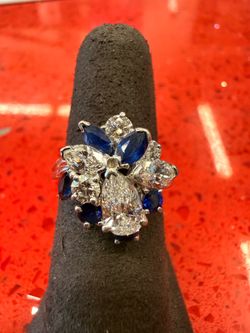 950 Platinum Ring W/ Natural Diamond and Sapphire 41480-1