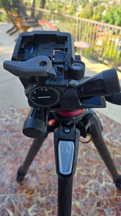 Premium Manfrotto setup in excellent used condition. Includes lightweight carbon fiber 055 tripod paired with the MHXPRO-3WG geared 3-way pan/tilt Tri