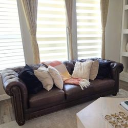 Genuine Leather Chesterfield Sofa Set + Ottoman | Dark Brown |