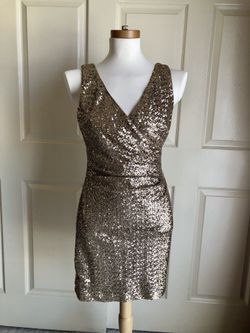 Ralph Lauren Gold Sequin V Neck Cocktail Dress