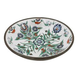 NY: Vintage Turkish Iznik Style Floral Ceramic Shallow Bowl