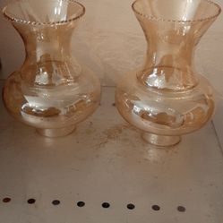 2 French Vintage Mid Century Amber Glass Shades
