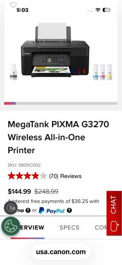 Canon PIXMA G3270 MegaTank Wireless All-in-One Printer