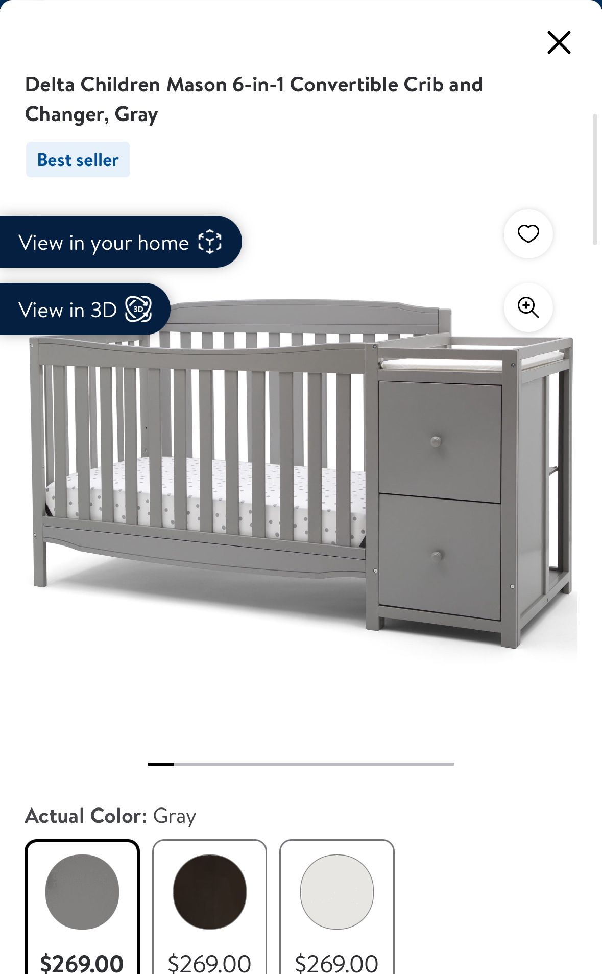 6 In 1 Crib With Changing Table