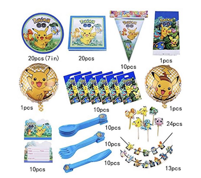 141 Pcs Pikachu Birthday Party Supplies Pokemons Theme Party Decoration for Kids