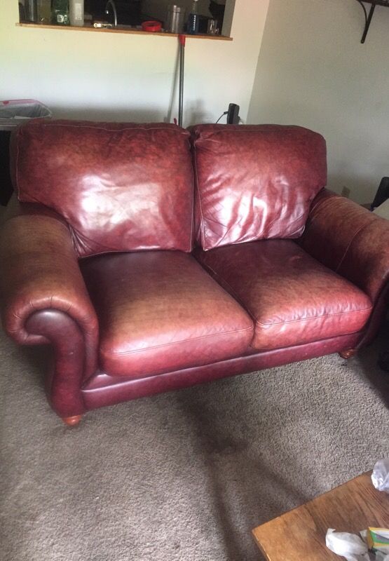 Red leather sofa