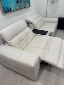 Leather sofa recliners & picture frame