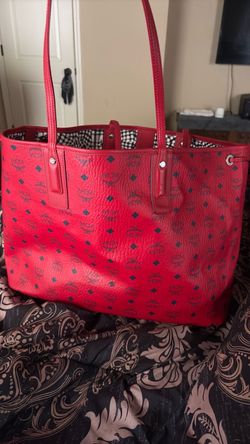 MCM Red Visetos Monogram Tote Bag and small bag