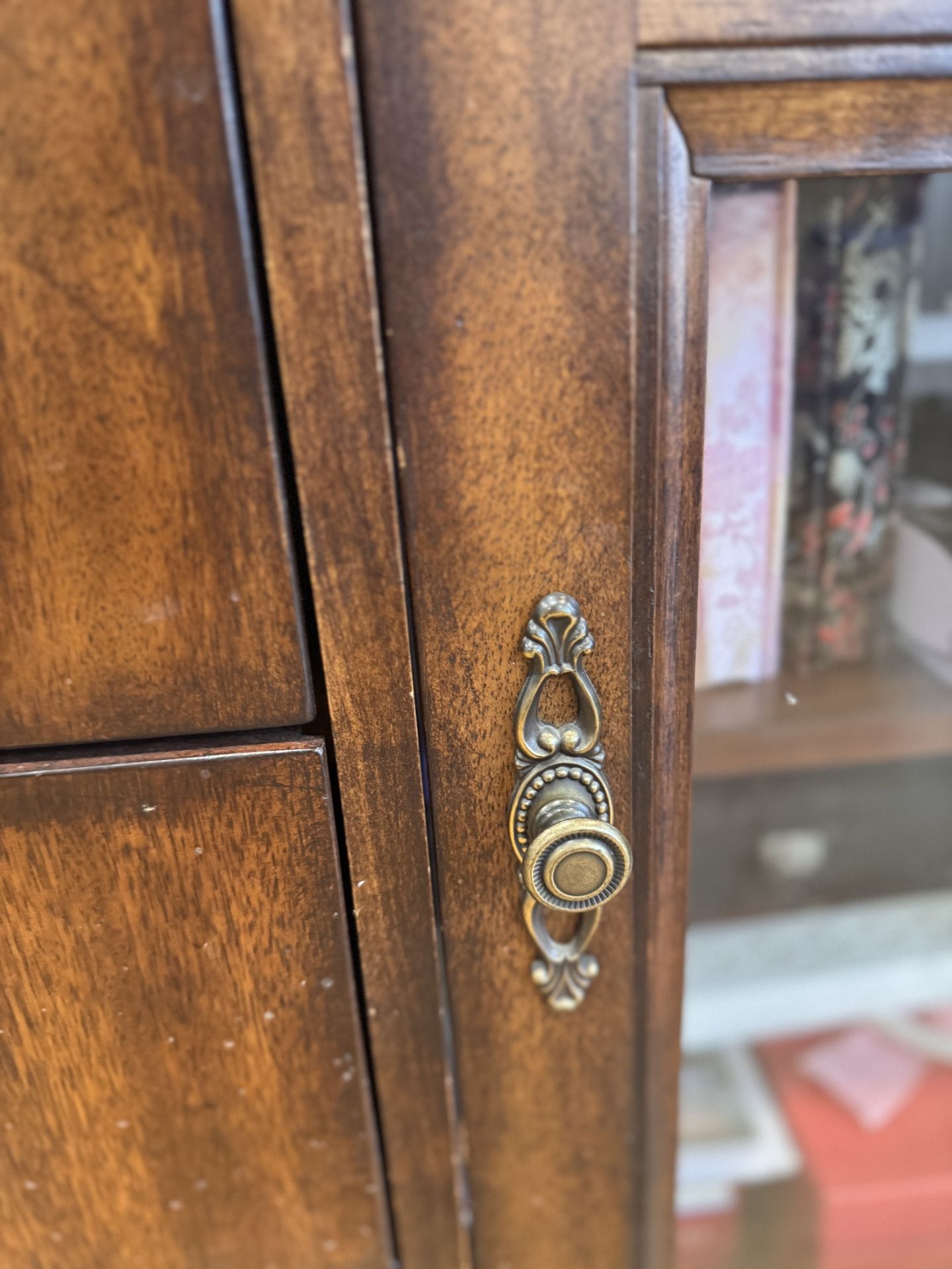 Solid Wood Entertainment Center with Glass Cabinets & Drawers