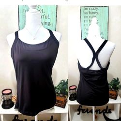 Women's Black Workout Tank Top With Built In Sports Bra