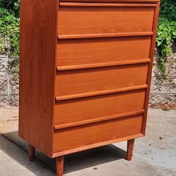 beautiful vintage Danish TEAK HIGH BOY DRESSER with deep drawers and long legs And More