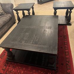 Signature Design by Ashley Mallacar Vintage Oversized Rustic Coffee Table Black Coffee Table with 2 End Tables