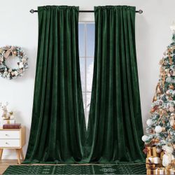 Dchola Emerald Green Velvet Curtains For Bedroom Window, Super Soft Vintage Luxury Heavy Drapes, Room Darkening Rod Pocket Curtain For Living Room, W5