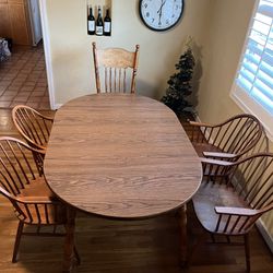 Dining Room Table (with Leaf And Chairs) 