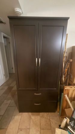 Dark Brown Wood Armoire with Drawers
