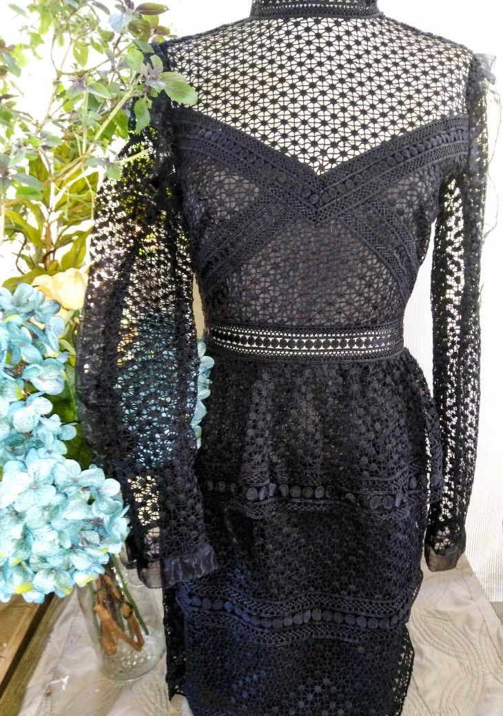 Bloomingdales Aqua Black Lace Dress