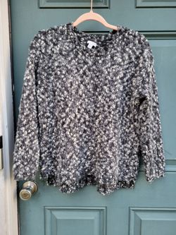 J.Jill Women’s Wool Blend Chunky Knit Sweater Black Gray White Marled Cozy