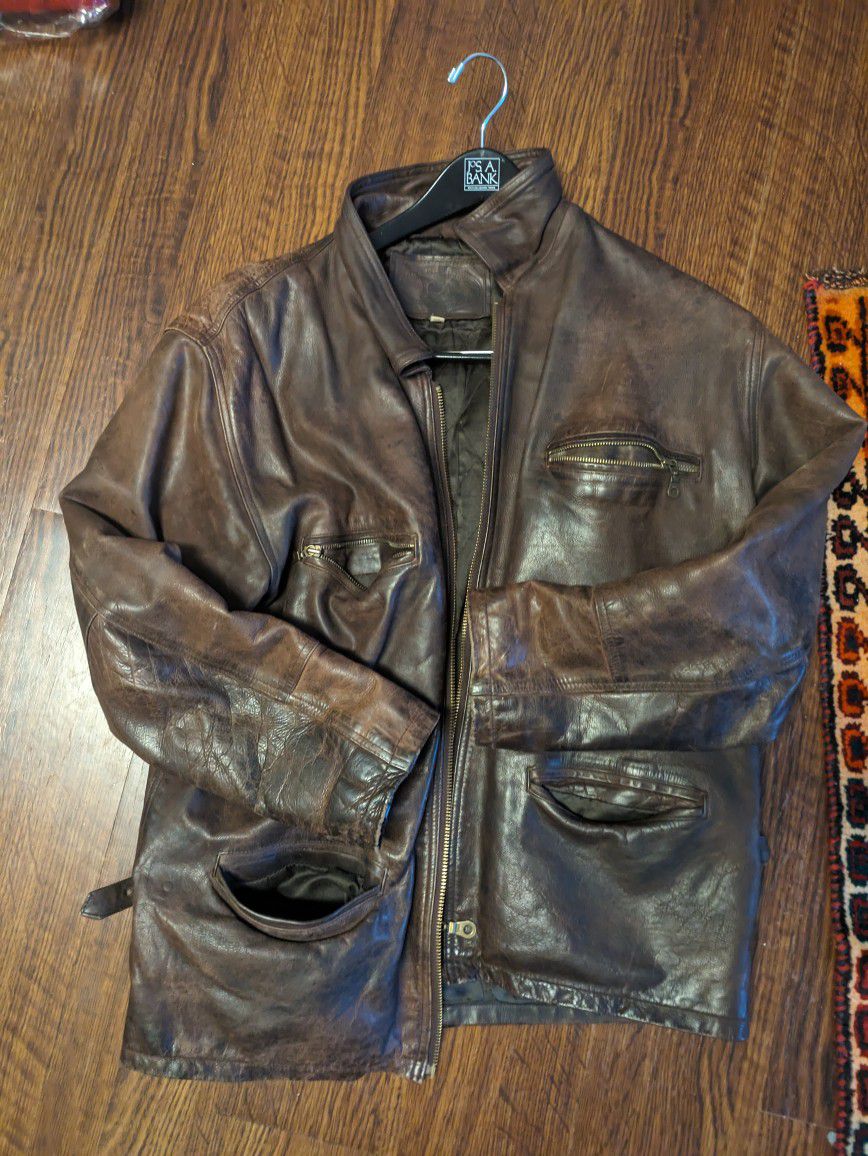 Leather Jacket, Brown, XL 