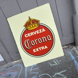 Original Vintage Cerveza Corona Extra Beer Sign Metal Embossed Man Cave SUPER!
