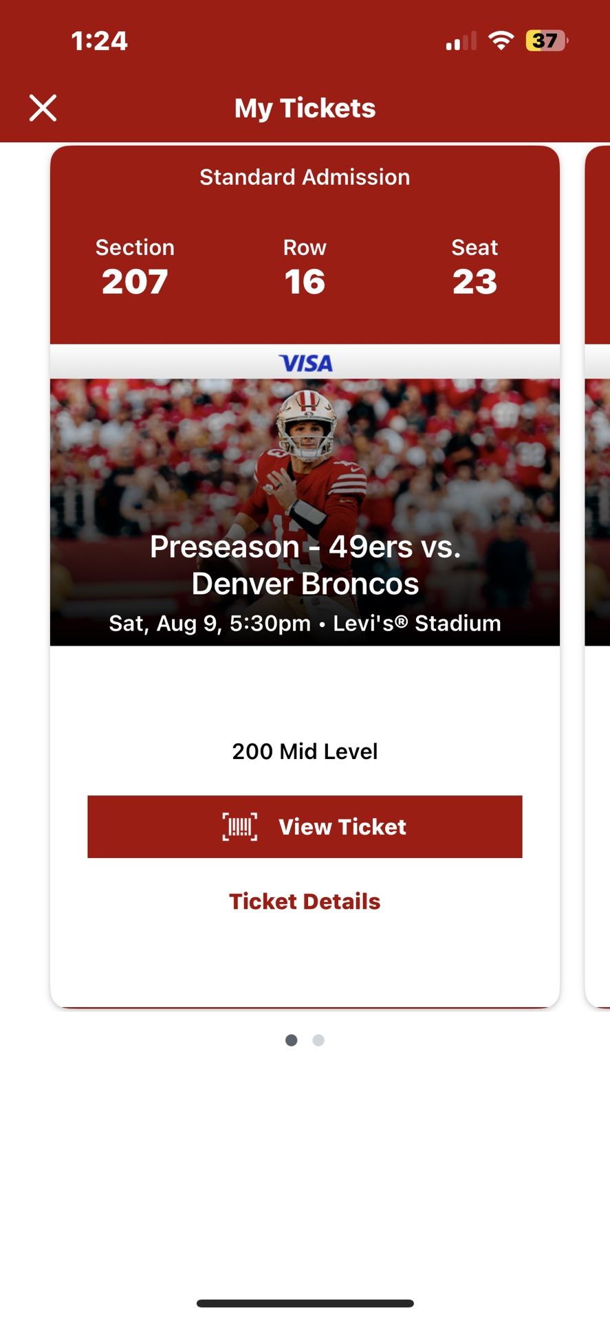 2 tickets to preaseason game 49ers vs broncos