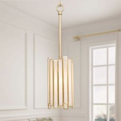 LNC Modern Gold 1-Light Drum Pendant Light with Stained Glass Shade Cylinder Geometric Island Foyer Hanging Light