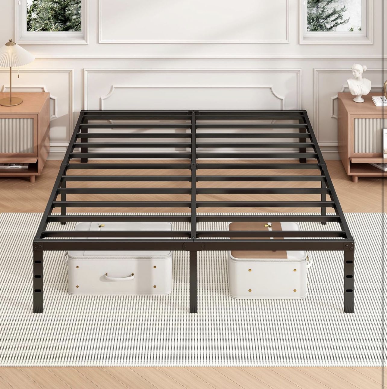 18 Inch Full Bed Frame - Sturdy Platform Bed Frame Metal Bed Frame No Box Spring Needed Heavy Duty Full Size Bed Frame Easy Assembly Strong Bearing Ca