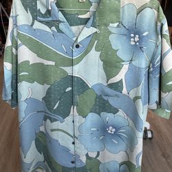 Tommy Bahama Men's 100% Silk Hawaiian Camp Shirt Blue Green Floral Size L