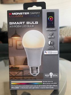 2 Monster Smart Illuminessence Multi-Color / Warm White LED Light Bulb A19/E26