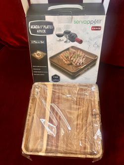 Acacia Wood 9” Square Plates NIB