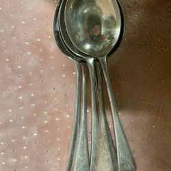 6 Cream Soup Spoons Silver/nickel Plate Antique
