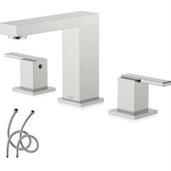 KENES Grifos de Baño de 2 Manijas Generalizados de Níquel Cepillado, Grifo de Fregadero de Baño de 3 Agujeros, Grifo de Lavabo con Manguera de Suminis