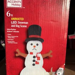 6ft Dog Peeing On Snowman Christmas Inflatable