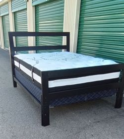 BLACK FULL BED FRAME WITH BOX AND MATTRESS