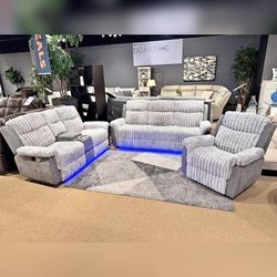 3 Pieces Gray Color Manual Glider Recliner Sofa Set 