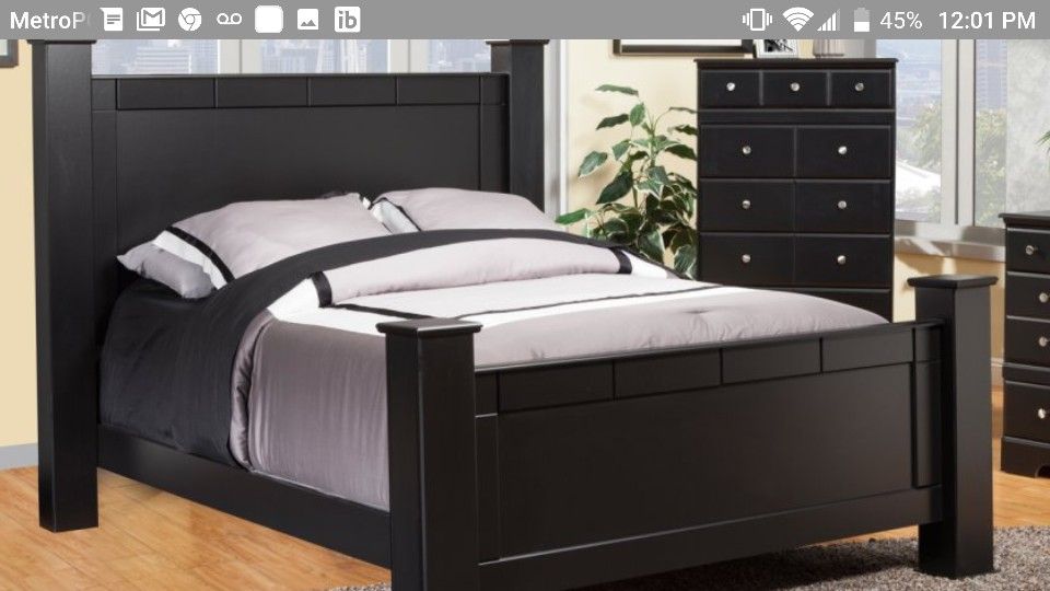3 piece Sandberg Furniture Elena Poster Bed night stand dresser w mirror