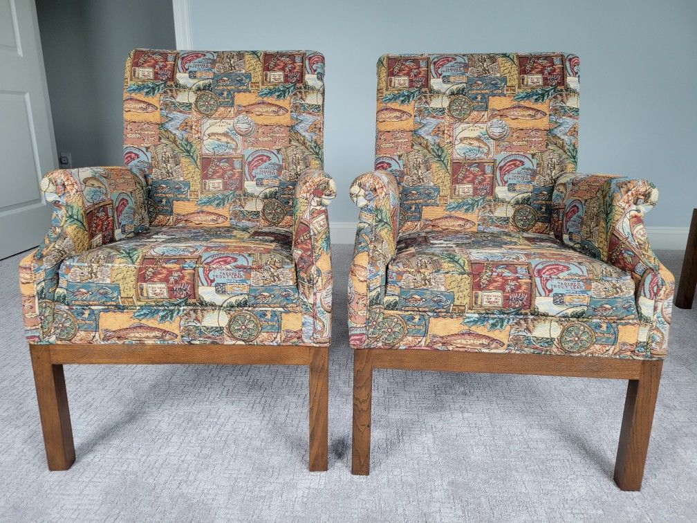 Pair Of Designer Upholstered Chairs Condo Sized