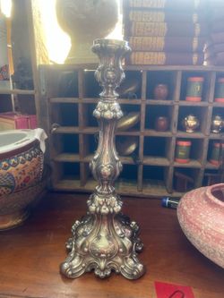 Antique silverplate silver ornate Rocco candlestick candleholder