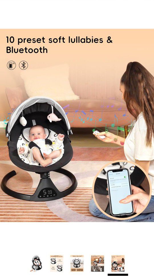 Baby Swing for Infants to Toddler Portable Babies Swing Timing Function 5 Swing Speeds Bluetooth

