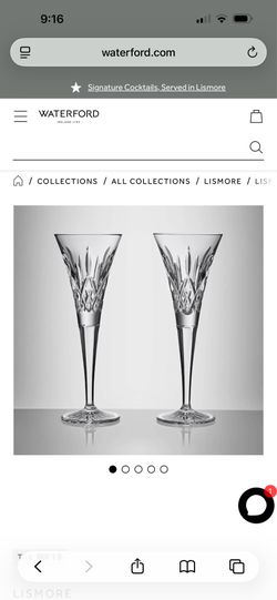 Waterford crystal Lismore toasting champagne flutes glasses set of 2