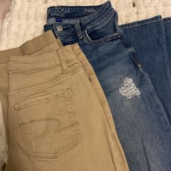 2 Pairs Of Jeans Brown And Blue Size 4 And 7