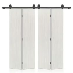 CALHOME 48 in. x 92 in. Hollow Core White Composite Texture Double Bi-fold Door with Sliding Barn Door Hardware Kit