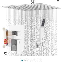 Ceiling Mount Bathroom Luxury Rain Mixer Shower Combo Set Rainfall Shower Head System 10 Inch Polished Chrome