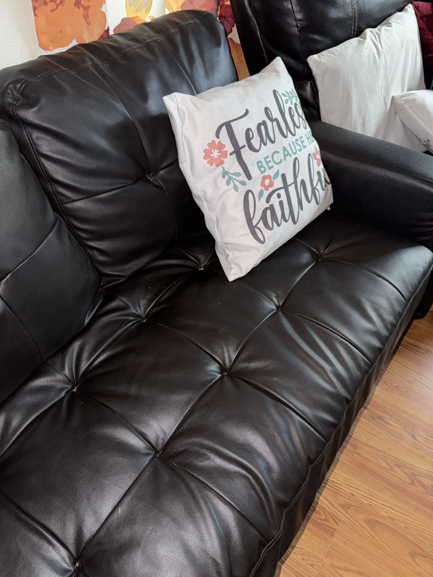 Faux Leather Couch With Ottomans & Lounge